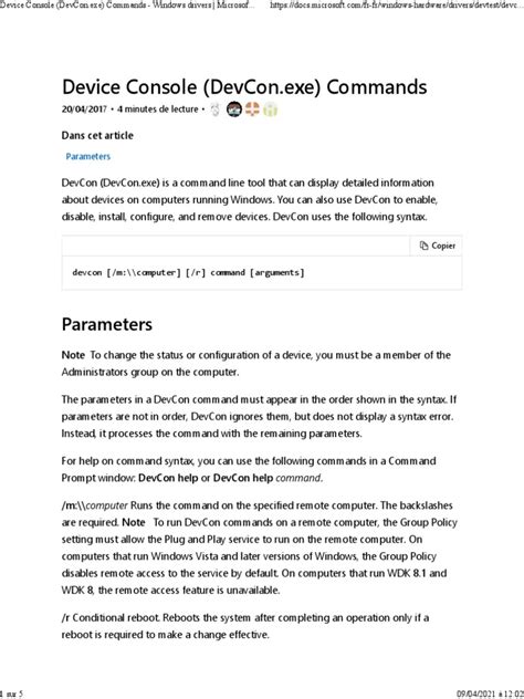 Device Console (DevCon.exe) Commands .